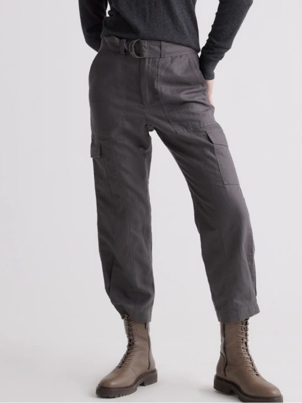 Quince Cotton Linen Twill Cargo Pants in Charcoal Gray - M